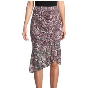 Parker pink snake print skirt with asymmetrical ruffle hem